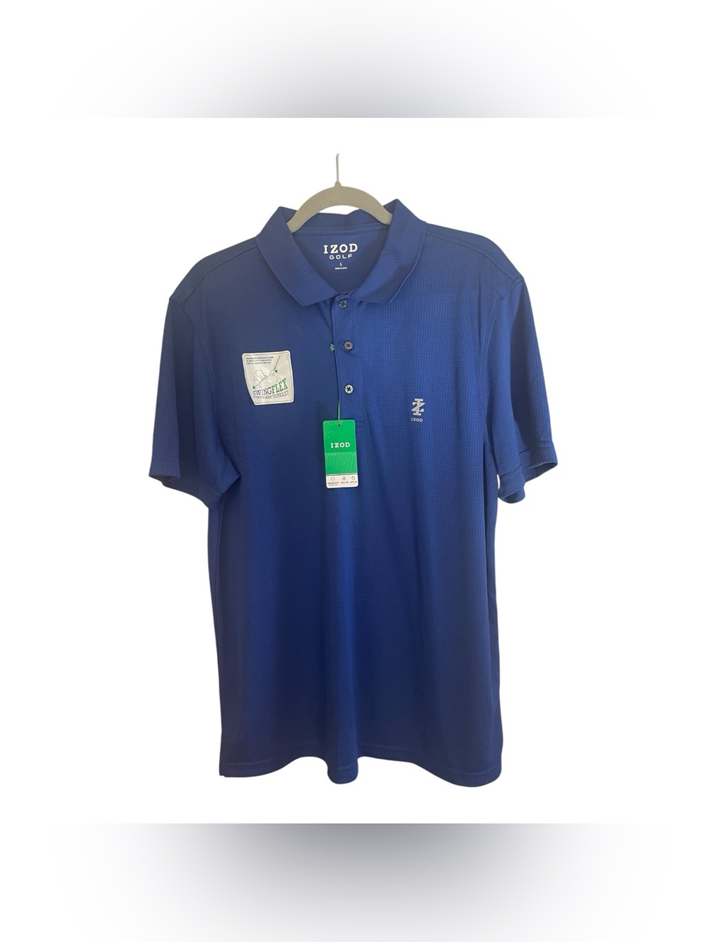Izod Swingflex Elite Mens Golf Polo Size Lg Blue Print NWT Performance UPF-20
